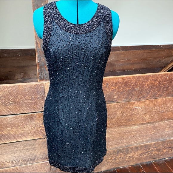 ✨HP✨ Vintage Laurence Kazar Beaded Silk Cocktail Dress - Picture 2 of 14